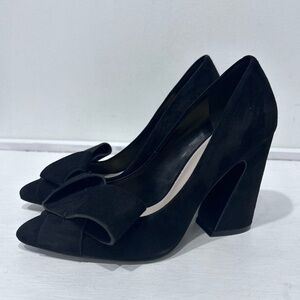 Nine West Haddriana Suede‎ Leather Origami Bow Asymmetrical Heel Pumps Size 5.5